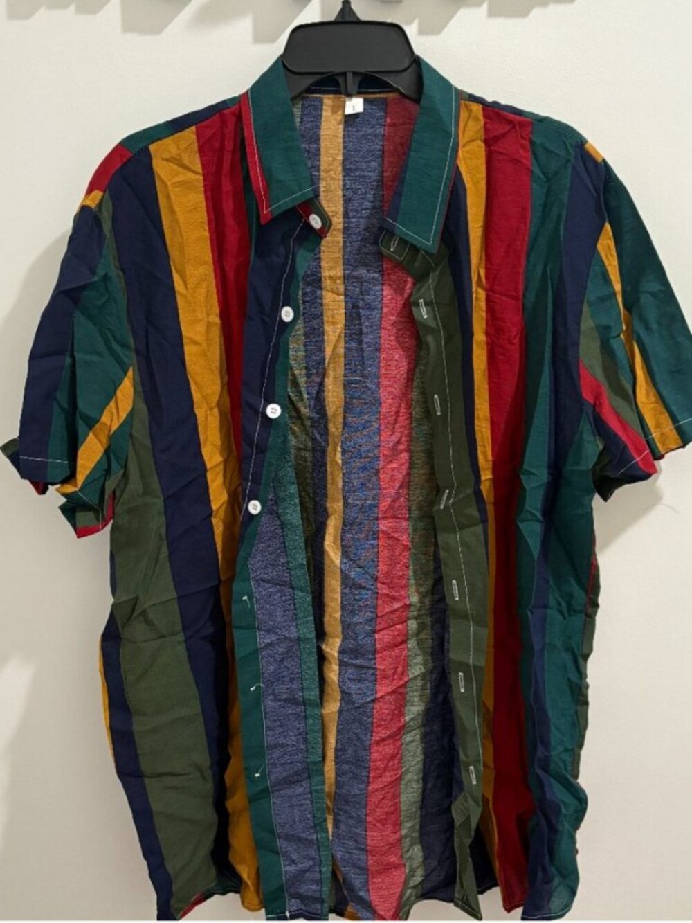 Large Colorful Striped Short Sleeve Shirt SHEIN